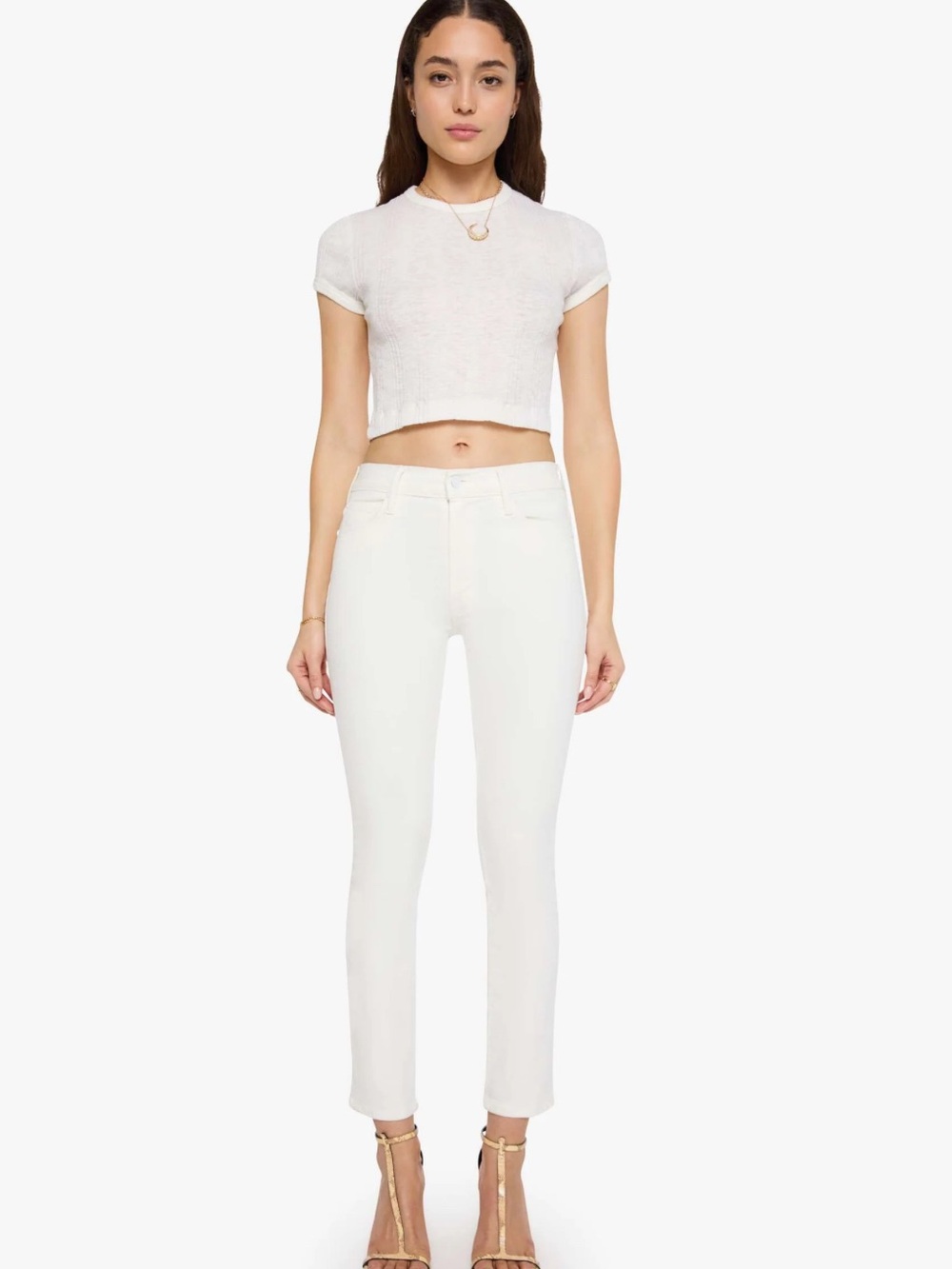 MOTHER White Cropped High-Rise Skinny Jeans